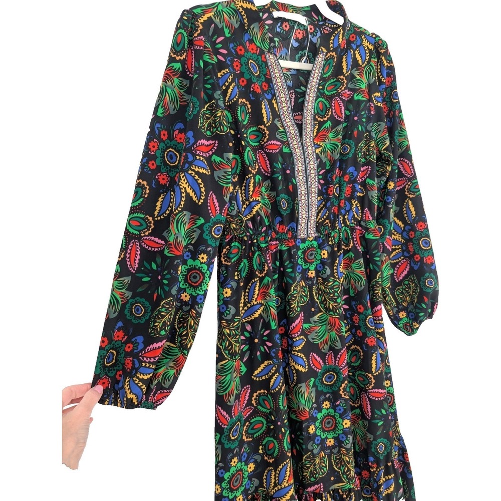 RusttyDustty Black Floral Tiered Ruffle Maxi Dress SML Rio Boho Cottage Prairie - Picture 10 of 16